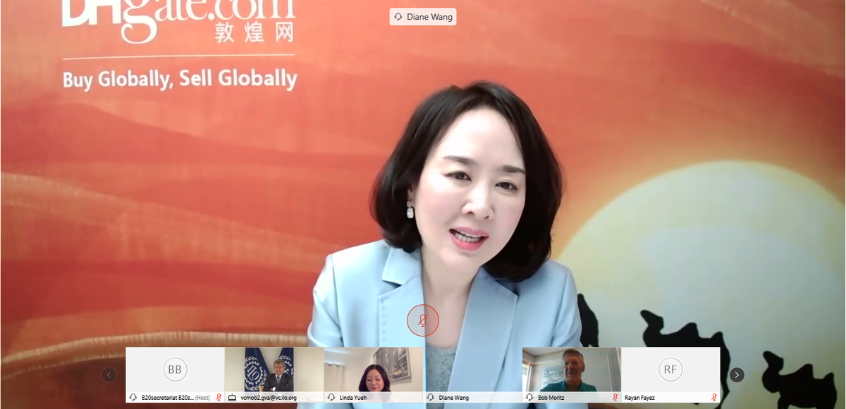b20's tweet photo. "We need to design a more #resilient #supplychain. We have seen the traditional supply chain delay the global response which manifested in the lack of PPE."  - Diane Wang, #B20Digitalization Co-Chair, at #B20Virtual https://t.co/AXgw97UWnT