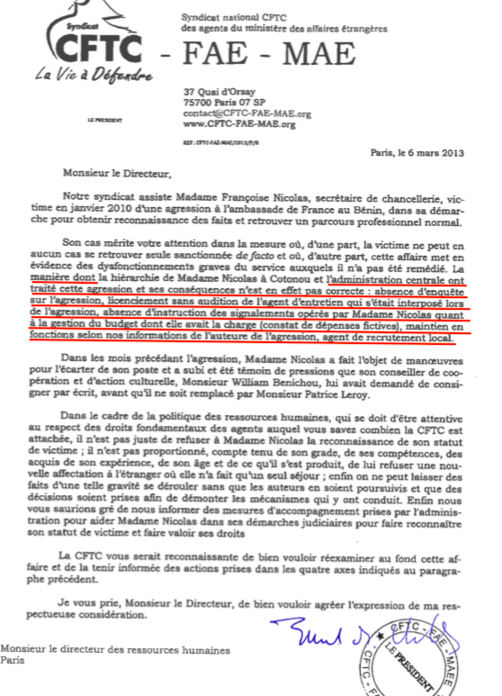 FranoiseNicolas's tweet photo. @FranceONUGeneve @GenEgaliteFR @francediplo @Egal_FH @ONUFemmesFR @franceonu @odelphine Bonjour, peut-on parler des pratiques de @francediplo à l'égard de ses agents femmes? 

Après que ma hiérarchie ait envisagé mon "viol commandité" en réunion de service, j'ai été étranglée à mon bureau. Pas d'enquête. Ayant eu l'audace de porter plainte, j'ai été radiée en 2018. https://t.co/x5xorcjytE