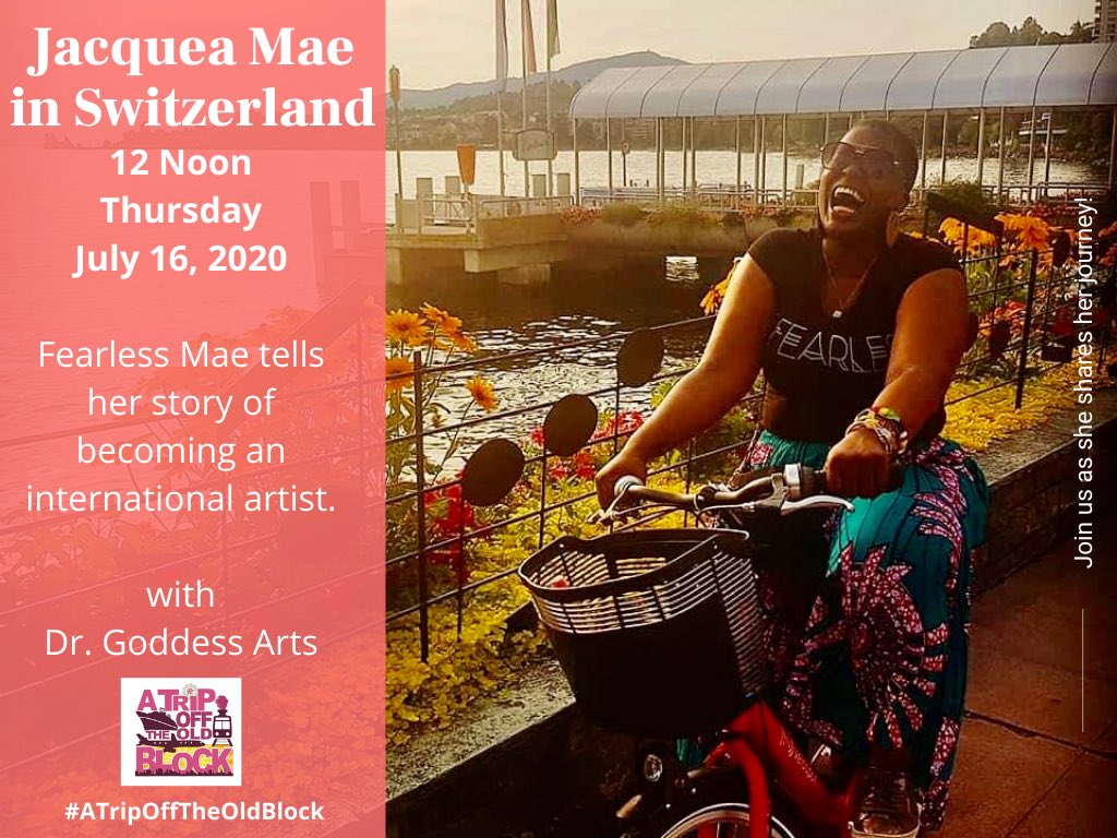 drgoddess's tweet photo. We’re going on Facebook LIVE at NOON today with @JacqueaMae from the USA, as she shares her journey becoming an international artist in #Switzerland🇨🇭 with @drgoddess on #ATripOffTheOldBlock! Join Us! https://t.co/ldB5jcwoM8