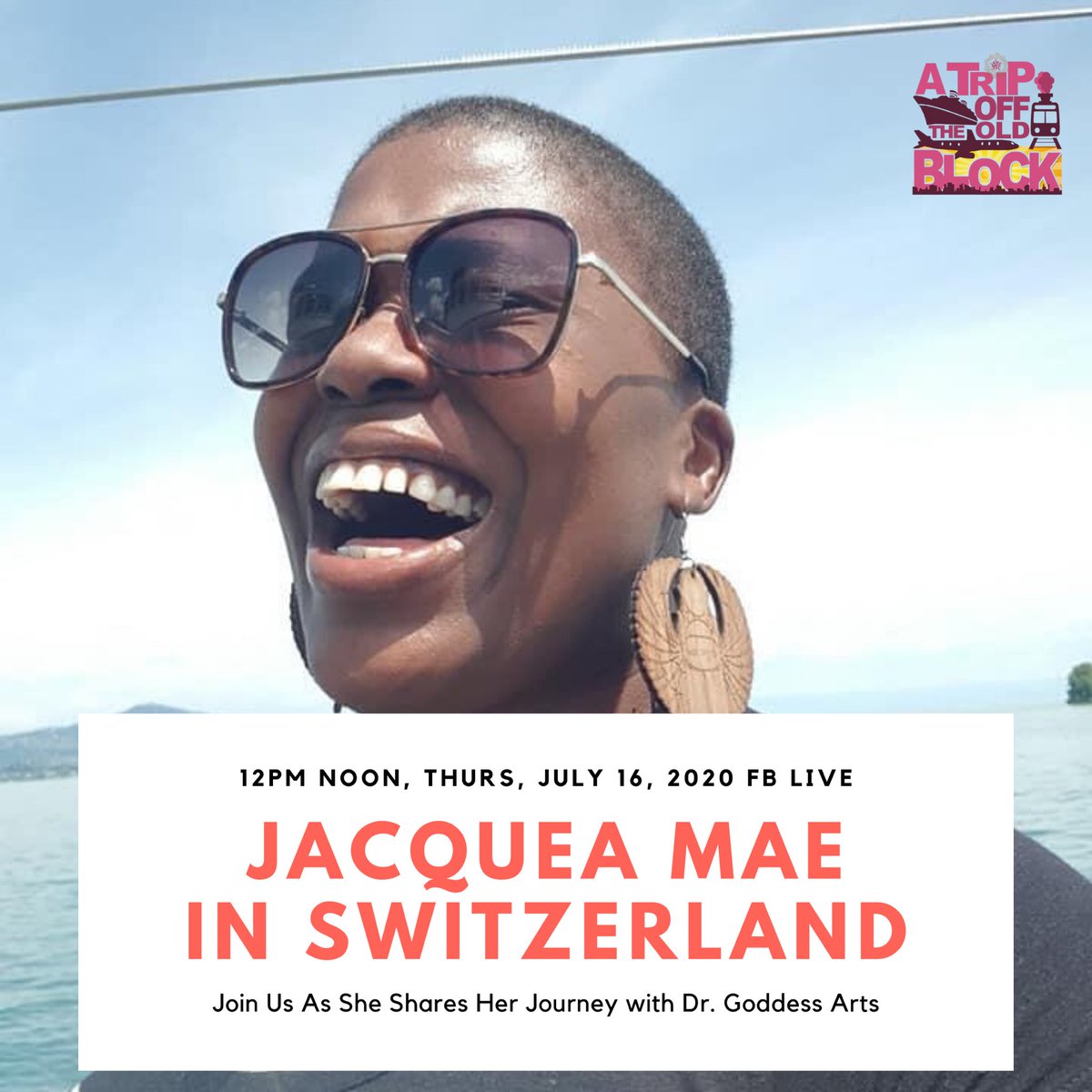 drgoddess's tweet photo. We’re going on Facebook LIVE at NOON today with @JacqueaMae from the USA, as she shares her journey becoming an international artist in #Switzerland🇨🇭 with @drgoddess on #ATripOffTheOldBlock! Join Us! https://t.co/ldB5jcwoM8