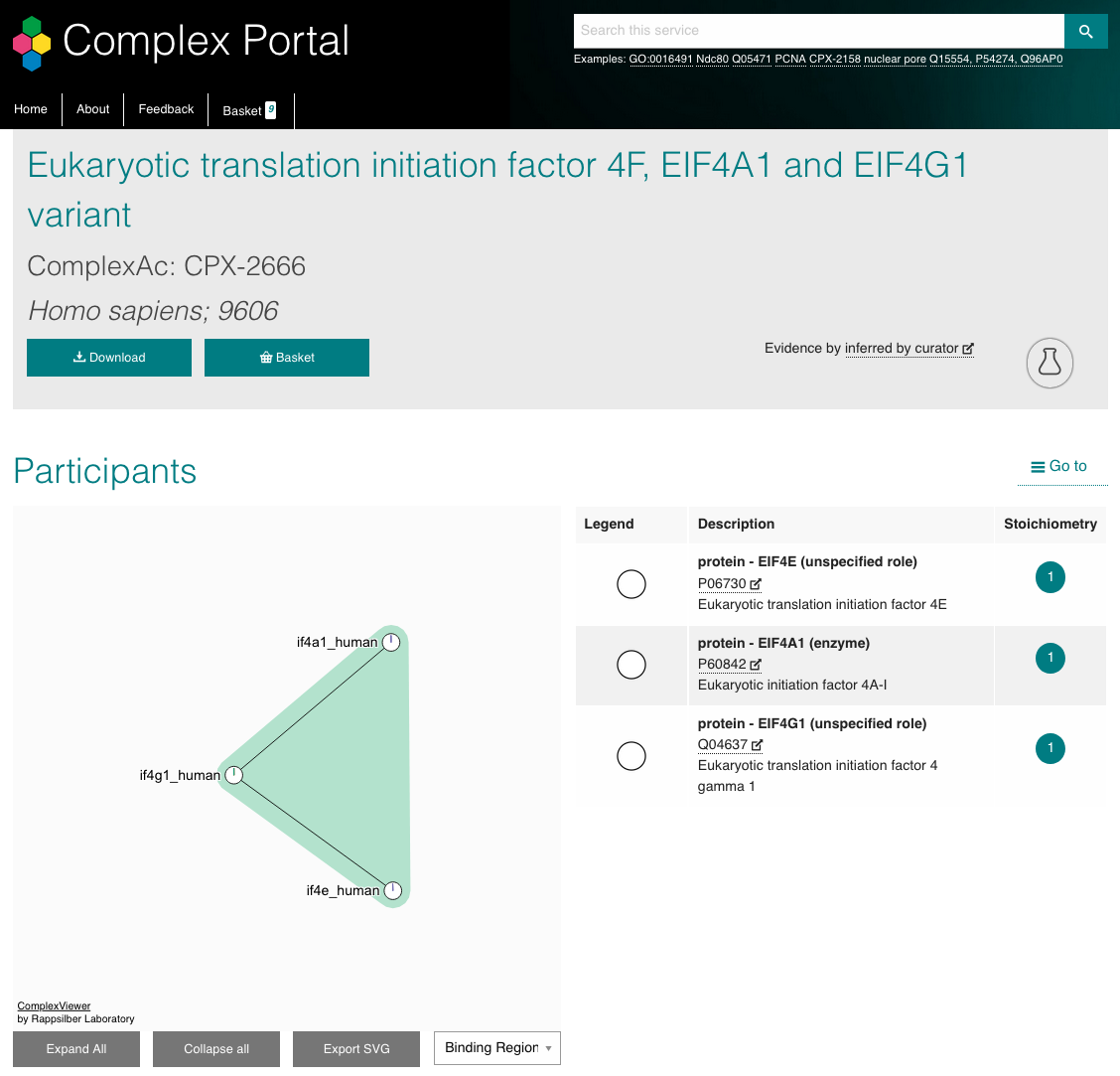complexportal's tweet photo. #CotM is Eukaryotic translation initiation factor 4F, #eIF4F, that loads m7GTP-capped mRNAs onto the 40S ribosomal subunit.
e.g. https://t.co/T3fj4goRzi
structure: #4aza @PDBeurope
pathway: R-HSA-72613 @reactome
May be involved in #viralreplication of #SARSCoV2. https://t.co/I6EUMMQoSg