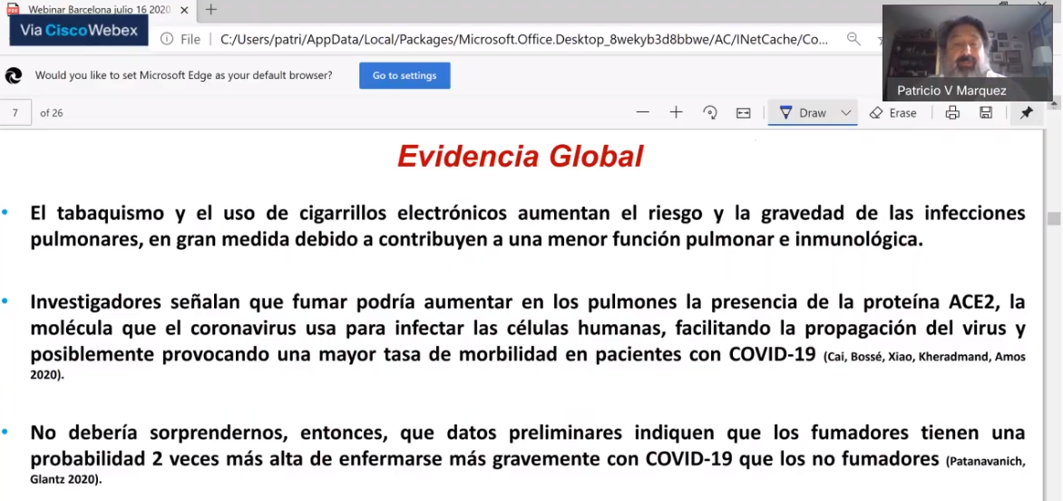 XarxaCHsF's tweet photo. Es presenten les evidències sobre l'associació entre el tabaquisme i la major gravetat i desenllaç negatiu en pacients fumadors amb #COVID19 per part del Dr Patricio V Marquez #tabaCOVID https://t.co/gjThHaoT3X