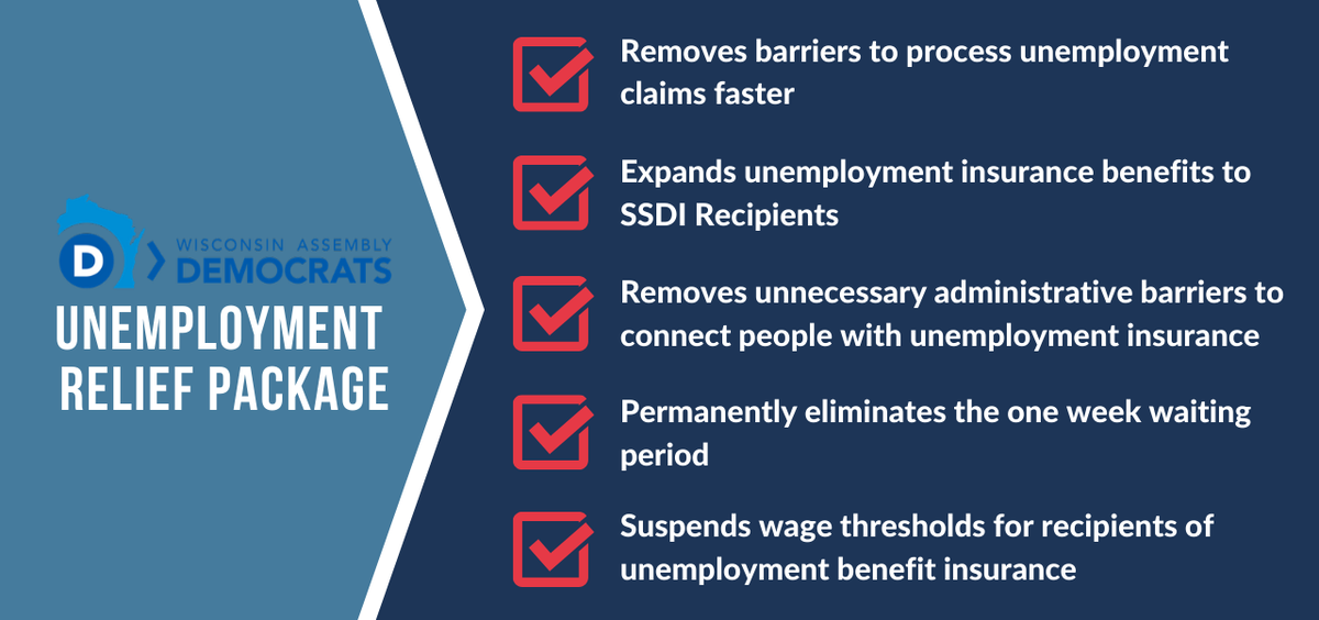 AssemblyDemsWI's tweet photo. Today, Wisconsin Legislative Democrats rolled out legislation consisting of changes that will immediately allow DWD to process claims faster, and get people access to their benefits as quickly as possible. https://t.co/dlLTQSc2w0