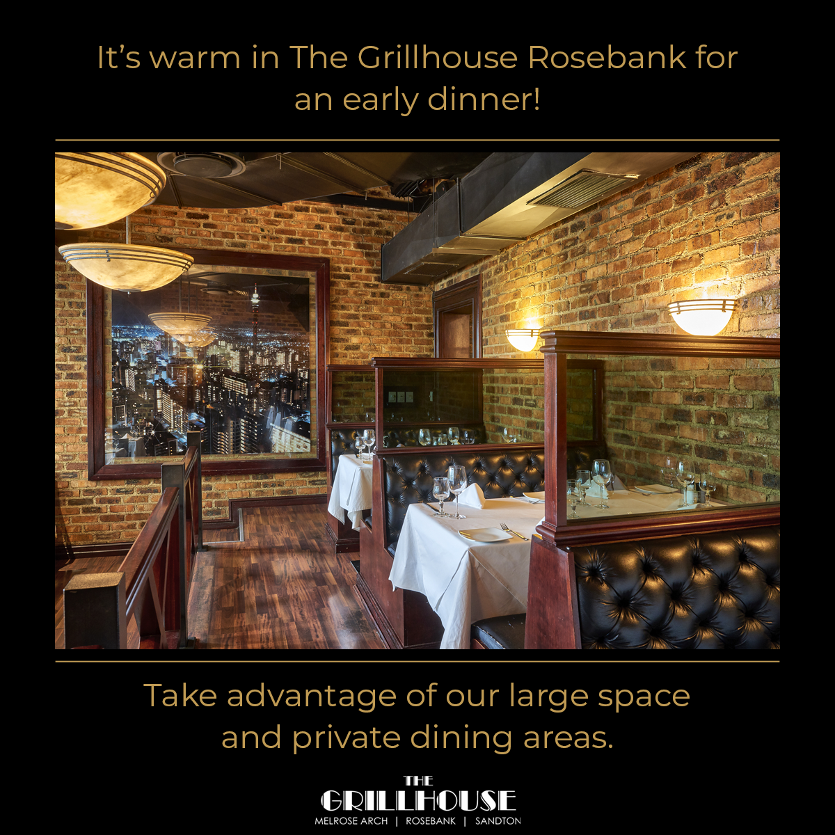 KitchenGrill1's tweet photo. 𝐉𝐨𝐢𝐧 𝐮𝐬 𝐚𝐭 𝐓𝐡𝐞 𝐆𝐫𝐢𝐥𝐥𝐡𝐨𝐮𝐬𝐞 𝐑𝐨𝐬𝐞𝐛𝐚𝐧𝐤 𝐰𝐡𝐞𝐫𝐞 𝐢𝐭'𝐬 𝐰𝐚𝐫𝐦 𝐚𝐧𝐝 𝐞𝐧𝐣𝐨𝐲 𝐚𝐧 𝐞𝐚𝐫𝐥𝐲 𝐝𝐢𝐧𝐧𝐞𝐫!
Take advantage of our large space
and private dining areas. 
Please call 011 880 3945 to book a table?
#steakhouse #steak #foodporn #food https://t.co/tI5prdUHIR