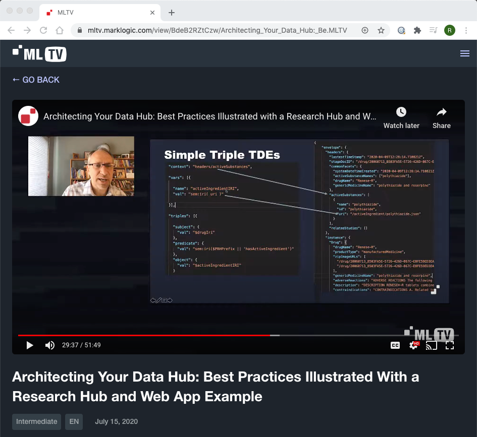 ruthstryker's tweet image. Nice #MLTV talk by @damonfeldman! #MultiModelDatabase #Semantics #MarkLogic #MLW20 mltv.marklogic.com/view/BdeB2RZtC…