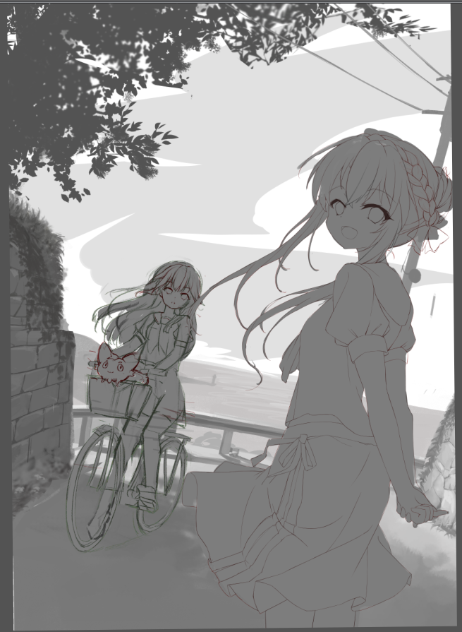 構図がむずかしい!!!描き直した 