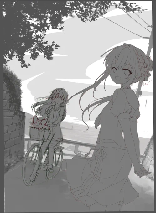 構図がむずかしい!!!描き直した 