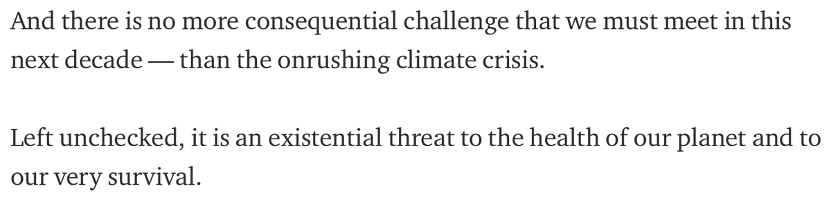 So renounce euphemism! Please don't call climate change "an existential threat." Nobody really knows what that means. Is Sartre going to jump out holding a knife, or what? Just say it straight: "Left unchecked, climate change threatens our very survival."24/n