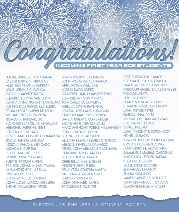 ECESSlspu's tweet photo. 📡 College: Turned On, Program: Obtained
📶 You are now finally connected!

Congratulations and welcome to all the A.Y.  2020-2021 freshmen of LSPU-SCC College of Engineering's Electronics Engineering department for passing the college's entrance qualifications. https://t.co/yLMckGDXM7