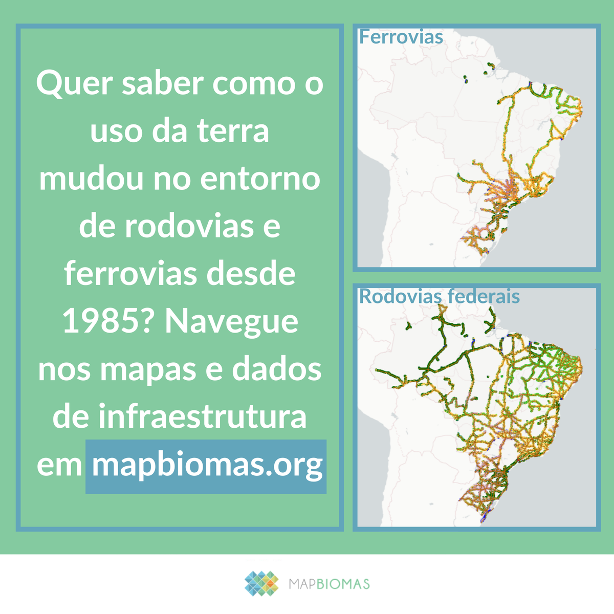 mapbiomas's tweet photo. A Coleção 4.1 tem mapas anuais de 1985 a 2018. Acesse https://t.co/wIT41wCUd6 🛰 Estamos preparando a Coleção 5.0, com os dados até 2019. Siga MapBiomas para não perder as novidades! #mapeamento #sensoriamento #mapas (agora com a palavra"infraestrutura" com todas as letras 😉) https://t.co/y66Dn5QPjB