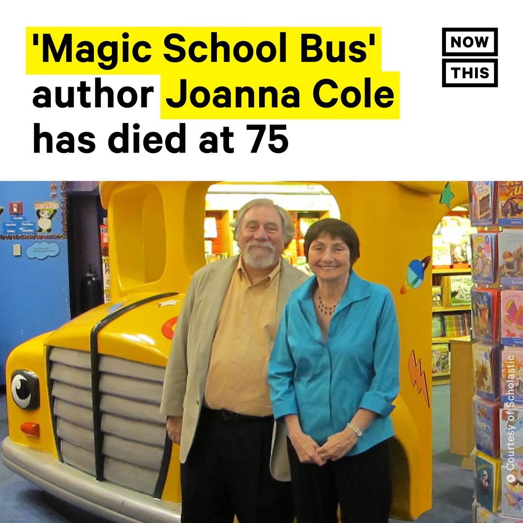 nowthisimpact's tweet photo. Joanna Cole, the author who brought joy to millions of kids through the classroom adventures of Ms. Frizzle in her children’s book series ‘The Magic School Bus,’ died at the age of 75 on July 12, 2020. https://t.co/HYNF6fxgTZ