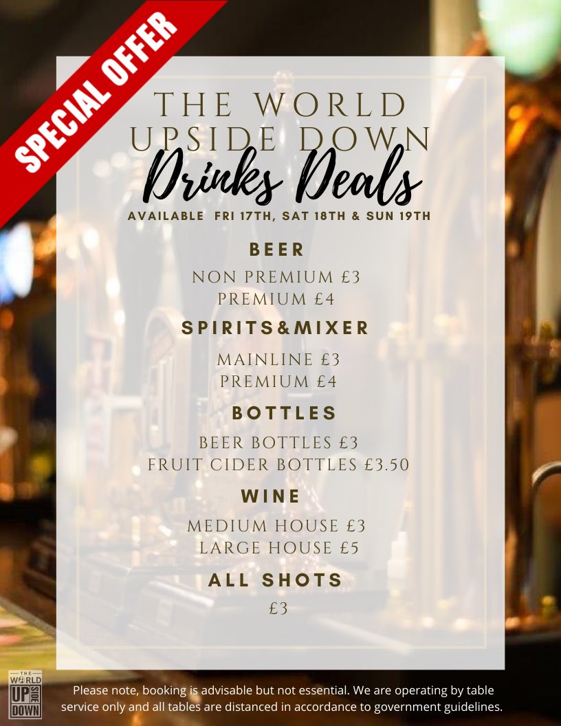 WorldUpside's tweet photo. ✨D R I N K S  D E A L S ✨

Check out our Facebook for more information. 

#Raunds #SpecialOffer #Sale #PubsReopening #Pub #Bar #TheWorldUpsideDown #Stanwick #Northampton #Weekenddeals https://t.co/SjwpqwUZxh