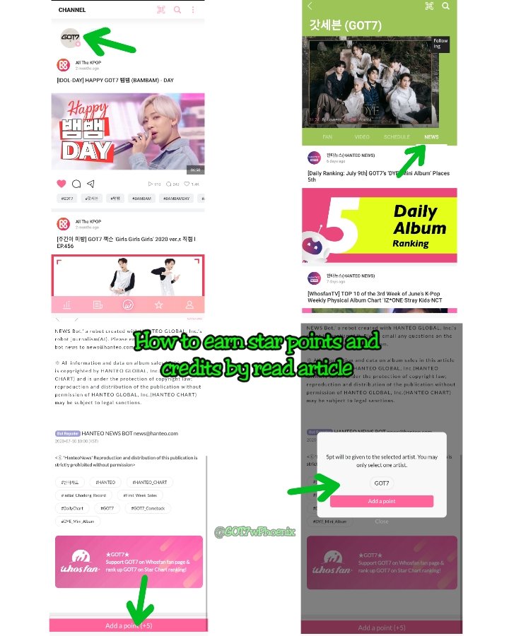  Whosfan How to collect Credits and Star Chart points by read news/article? Go to GOT7 Community - click NewsClick the article - scroll down Click add point - choose GOT7  #GOT7    #갓세븐  @GOT7Official