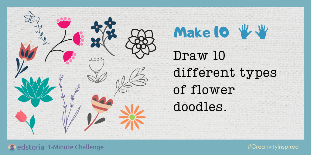 edstoria's tweet photo. β #edstoria 1-Minute Challenge - Make 10: Draw 10 different types of flower doodles. Share your sketches in the comments below.
#education #educators #CreativityInspired #challenge #Make10Challenge #flowers #doodles https://t.co/jJYYvWpbPp