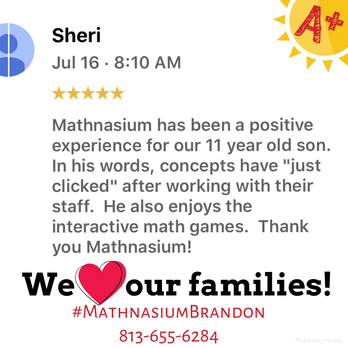mathnasium33596's tweet image. Thank you for the amazing review!  We are working hard for our students and families!  #mathnasium #mathnasiumathome #covid19 #mathisfun #mathexperts #catchup #keepup #getahead #summer2020 #mathnasiumbrandon