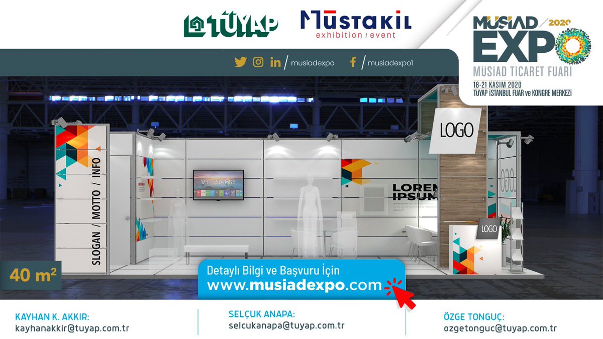 MUSIADEXPO's tweet photo. 20 m², 40 m² ve 100 m² stand seçenekleri ile firmanıza en uygun standlar MÜSİAD EXPO’da. 

Detaylı bilgi ve katılım için; https://t.co/xdKUnNbXuU

🗓18-21 Kasım 2020
📍 TÜYAP İstanbul Fuar ve Kongre Merkezi https://t.co/ckOms3xNlQ