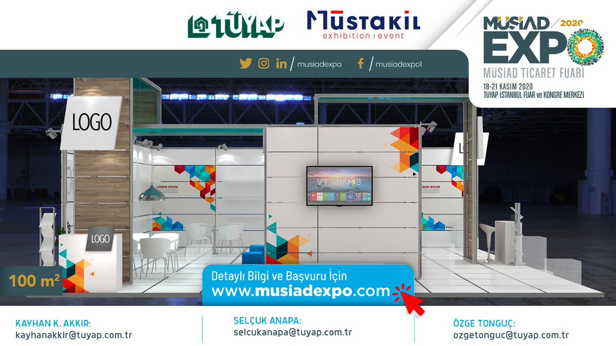 MUSIADEXPO's tweet photo. 20 m², 40 m² ve 100 m² stand seçenekleri ile firmanıza en uygun standlar MÜSİAD EXPO’da. 

Detaylı bilgi ve katılım için; https://t.co/xdKUnNbXuU

🗓18-21 Kasım 2020
📍 TÜYAP İstanbul Fuar ve Kongre Merkezi https://t.co/ckOms3xNlQ