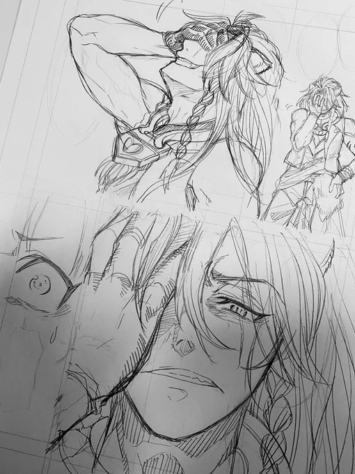 【ツイステ/レオナ本編シーン(下書き)】
※二章ネタバレ
※監督生顔あり(現段階では目だけ)

本編二章のオバブロのシーンを漫画にしてみたくて…次ページからは背景も‼︎描くよ‼︎多分‼︎ 