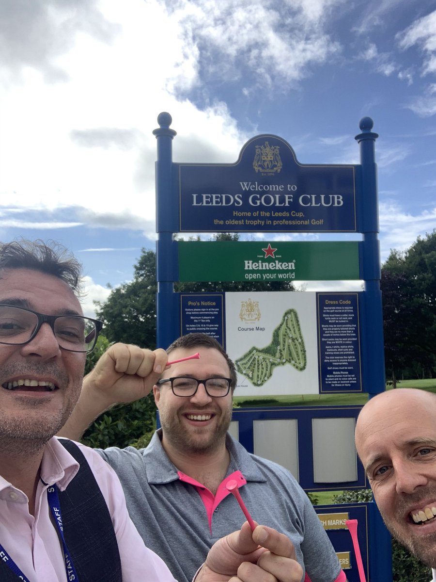 chrisdysonHT's tweet photo. It’s time for my #wellbeing with 18 holes of Golf and the footy taping.... only 1 winner today I’m afraid guys @SimonPobble @sirmobbsalot @Ideas_Factory ... #lanyard on #waistcoat on ... unleash the tiger #pinkshirtthursday #pinktee https://t.co/oa25EPBg2l