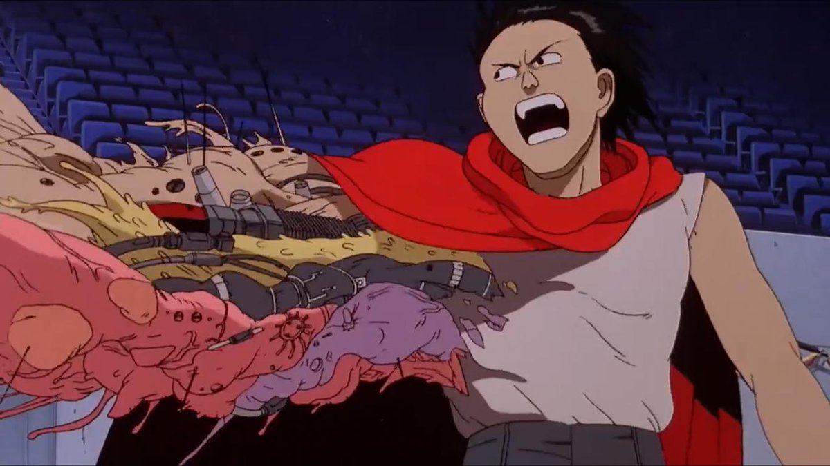 horrorlosers's tweet photo. 32 años de AKIRA de Katsuhiro Ôtomo, hito cyberpunk del anime basado en el manga de 1982, sobre un pandillero en un Neo-Tokio distópico que descubre sus poderes, dando lugar a un grotesco imaginario de nueva carne, monstruos y mutaciones dignas del body horror más salvaje. https://t.co/UVUCjcPLI7