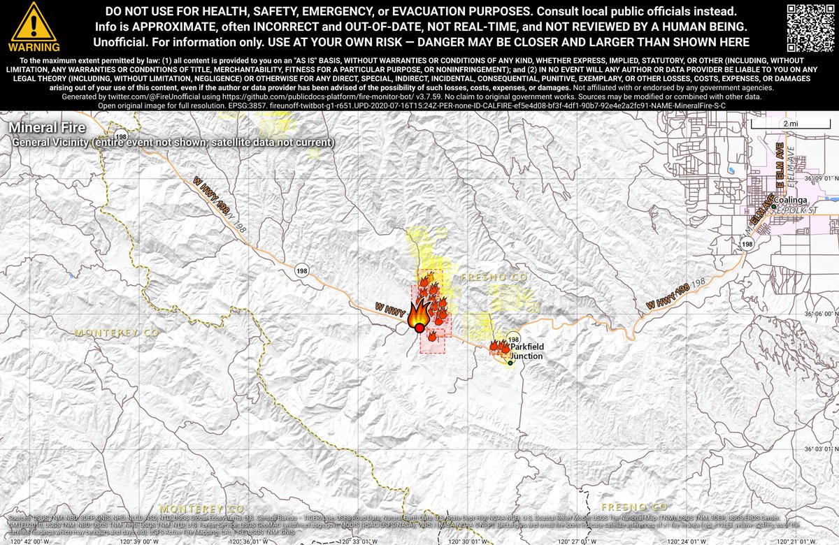 CaliFireBot's tweet photo. #MineralFire 🔥 unofficial, automated update.
~10mi WSW of Coalinga, CA. ⚠️ DO NOT USE FOR SAFETY PURPOSES - See officials instead. May be incorrect; disclaimers in images.
https://t.co/QQwytM530y https://t.co/EvoTzipWya
