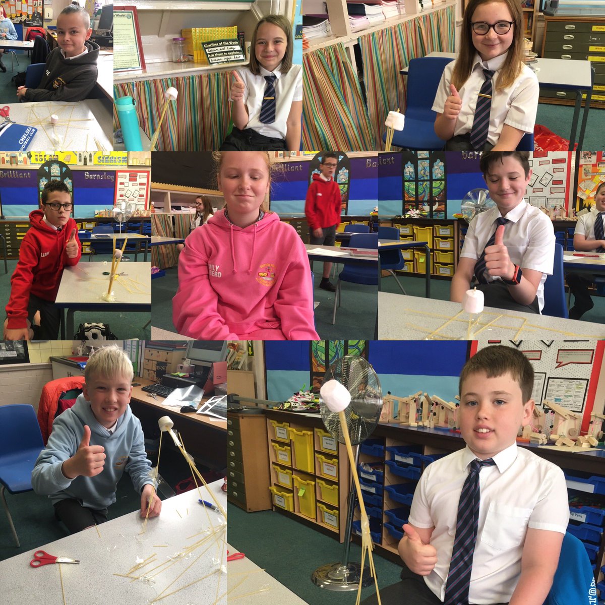 Class1117's tweet photo. A great test of our engineering skills and resilience today with the marshmallow challenge! The winner built a supporting tower 42cm high with just tape and spaghetti! Remember, if you’re not a winner, you can still be a learner! It was tough! X https://t.co/UoTdYLXZBa