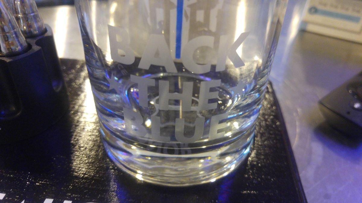 TazDrums's tweet photo. $100 INCLUDES SHIPPING - Punnisher logo on the front, the back says "Back The Blue". The other glass has the flag and the definition of what the Thin Blue Line is. A set of bullet whiskey stones to keep your drinks cold and lit up the base with LEDs. VENMO: wnycustomglass https://t.co/hry6b40sTZ