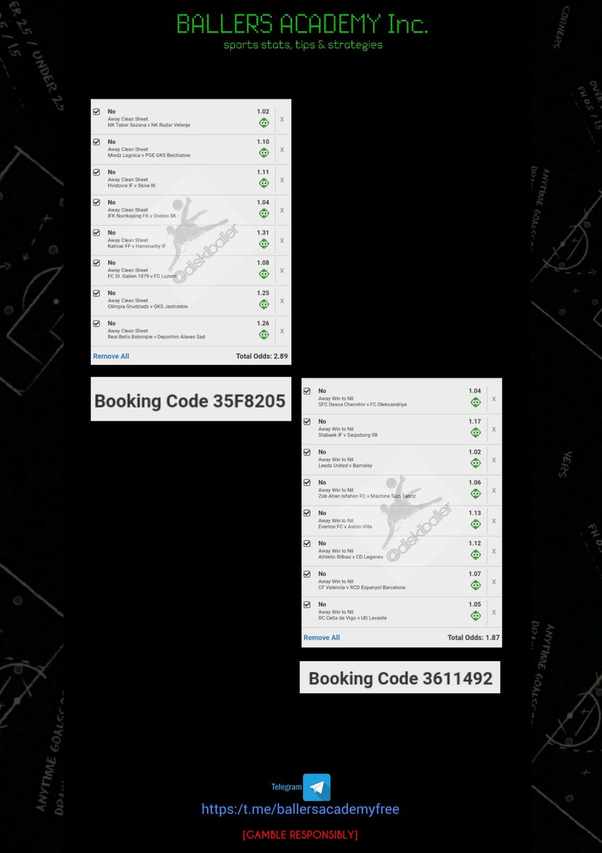 DiskiBaller's tweet photo. These are some of night's free slips.. 

Odds: +2.50

Join the FREE telegram channel #BallersAcademy for more of tonight's free tips with bigger odds!

[GAMBLE RESPONSIBLY]

#DiskiBallerTips | #BettingTips | #Betway | #1XBet https://t.co/Je630f8Oqu