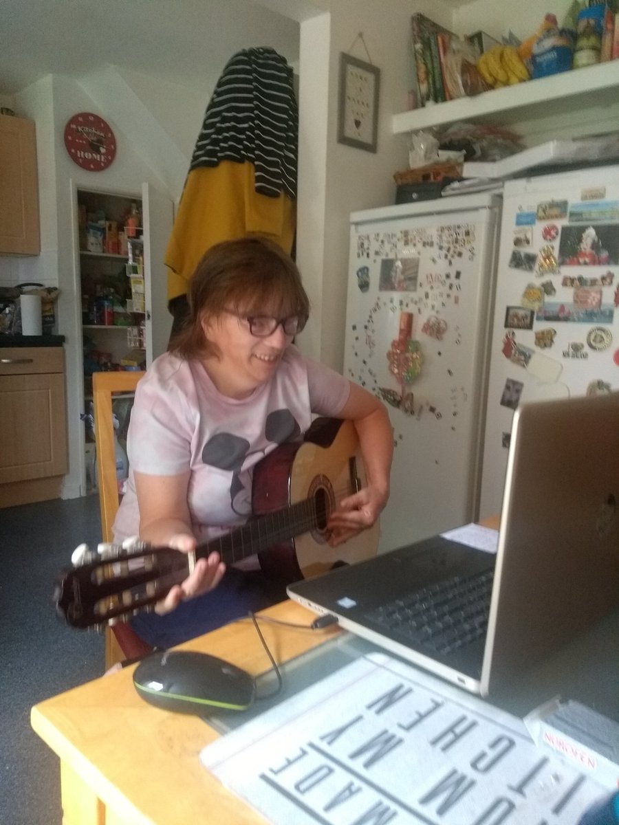 nikoshua's tweet image. Hi everyone , #jaming #bands look at Her face so Happy zoom Jamming to day with her favourite band artist and all the other day center users Purley magical #specialneeds need special helpers