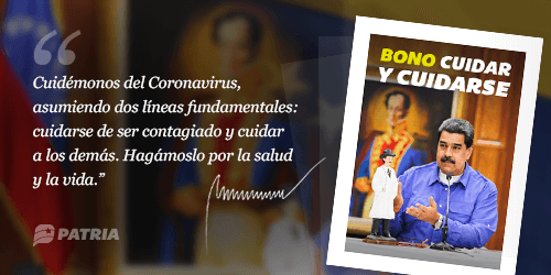 CarnetDLaPatria's tweet photo. #ULTIMAHORA Continúa la entrega del Bono Cuidar y Cuidarse enviado por nuestro Presidente @NicolasMaduro a través del Carnet de la Patria. La entrega tendrá lugar entre los días 14 al 18 de julio de 2020.

 #VenezuelaEnBatallaVictoriosa https://t.co/I4E2CmLEU5