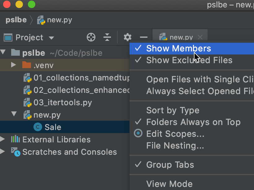 gamesbrainiac's tweet photo. If you enable "Show Members", it will show the classes inside your files. #PyCharmTip https://t.co/mKGdttIL3U