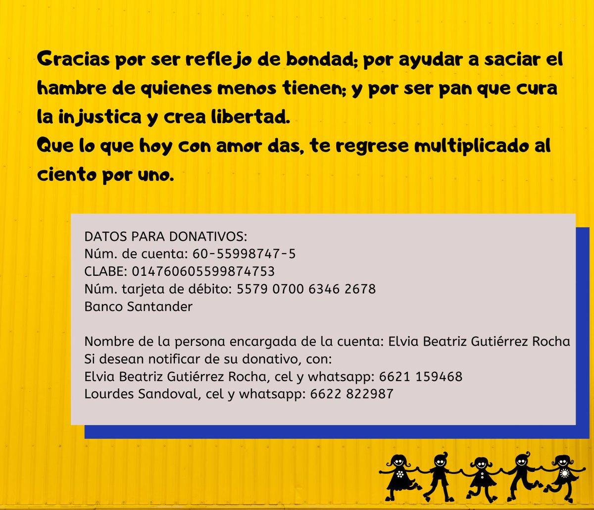 CampStaLucia's tweet photo. No importa el monto. Al sumarlo a lo de las demás personas generosas como ustedes, se multiplica y se convierte en pan y consuelo para quienes menos tienen.  
💙 Agradecemos infinitamente el apoyo que puedan brindar 💛

#SoyUnison #SoyBúho #LEIunison #Hermosillo #ElApache https://t.co/LDxDIXXKSD