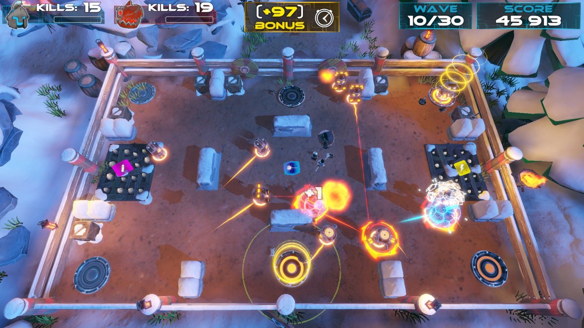 swavoxiii's tweet photo. It's not often you find a party game that's genuinely enjoyable for hours. That's why #Destrobots surprised me so much with its simplistic yet incredibly fun design. It's a great top-down party shooter with a good selection of maps, characters and even a neat co-op horde mode! https://t.co/30xACSLbwf