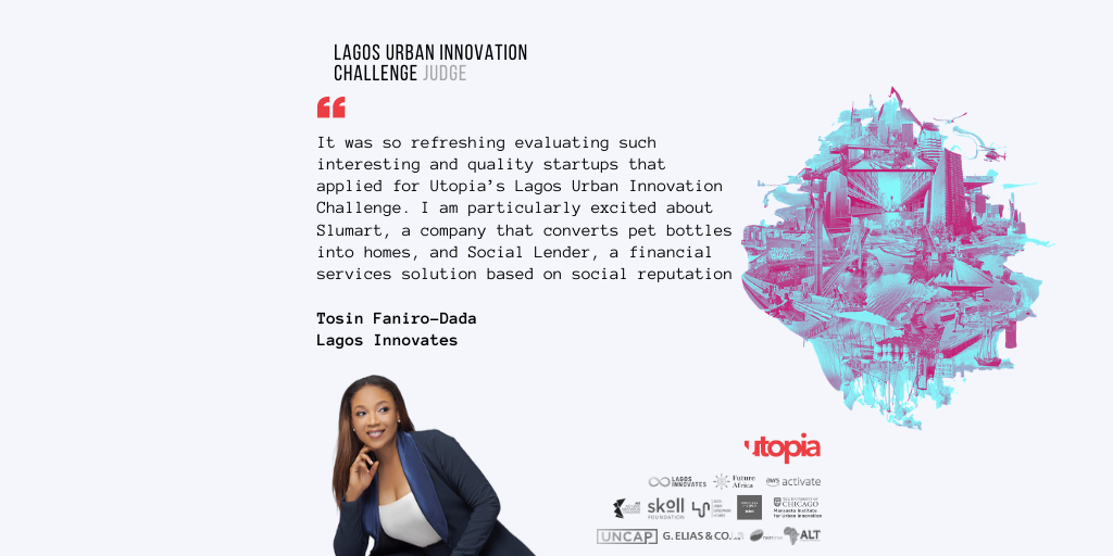 utopia_lagos's tweet photo. Our judges are as excited as we are about the quality of innovations evaluated for the Lagos Urban Innovation Challenge. Register for our July 23rd event to meet the winners https://t.co/30cKMGJHoi 
@Tofani63 @lagosinnovates @BusInsiderSSA 
#luichallenge
#utopia
#utopialagos https://t.co/f2gcv63cAW