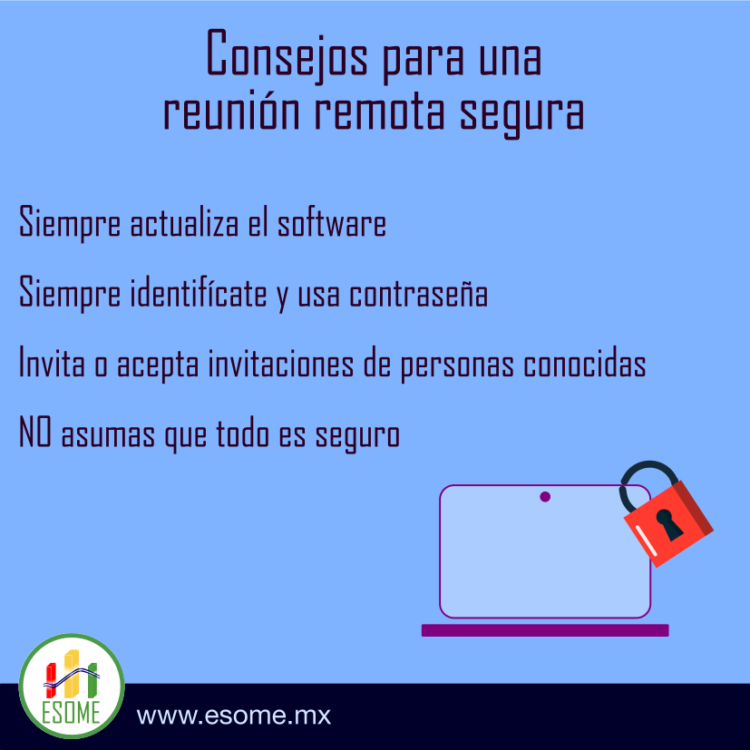 ESOMEconsultora's tweet photo. Consejos para una reunión remota segura.

#teletrabajo #homeoffice #Internet #Seguridad https://t.co/2Gi1sZitny