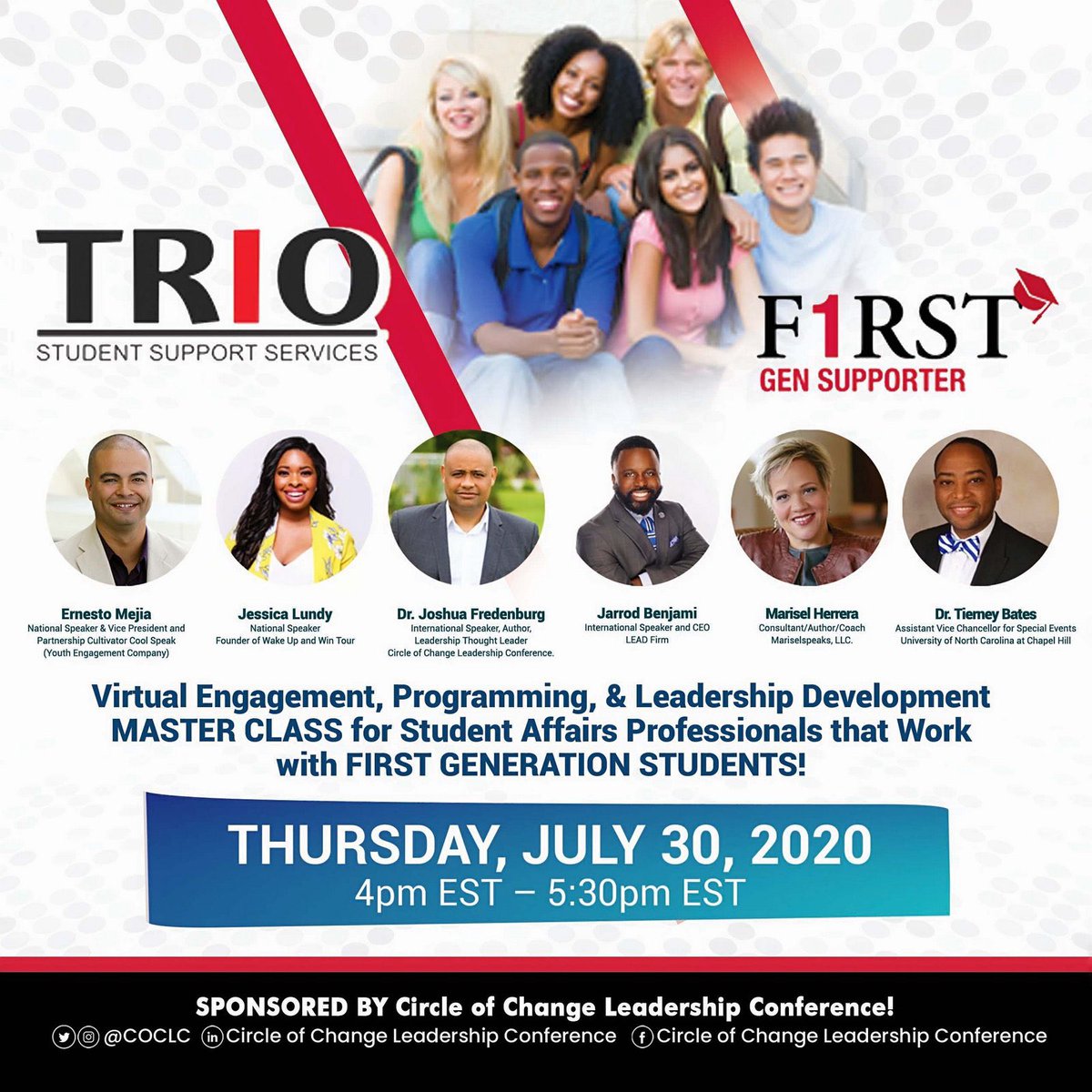 COCLC's tweet photo. Calling all professionals who work with first generation college students! There’s a spot waiting for you in our FREE masterclass. RSVP Today! https://t.co/7KIR7iKX4D https://t.co/PjyF8QIB7H