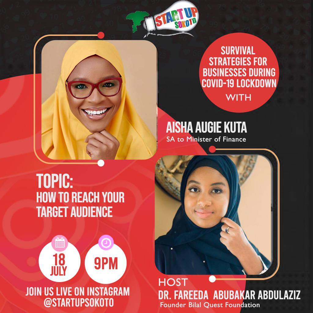 Startupsokoto's tweet photo. Join us live on Instagram at 9pm on Saturday with Aisha Augie Kuta @AishaAK49, SA to Minister of Finance Nigeria and Dr Fareedah Abubakar Abdulaziz @___fareedahh of @FoundationBilal.
#startupsokoto #instagramlive https://t.co/0WyRYYi6Ip