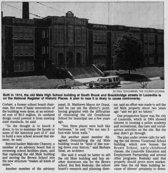 coreyp08's tweet photo. This day in @LMHSInfo history
July 16th, 1997: Under a plan being proposed by JCPS, the historic old Male High School building, on the corner of Brook & Breckinridge Streets, will be torn down and replaced with a new building for the Brown School. Luckily that was not the case. https://t.co/MfGrEiNr3M