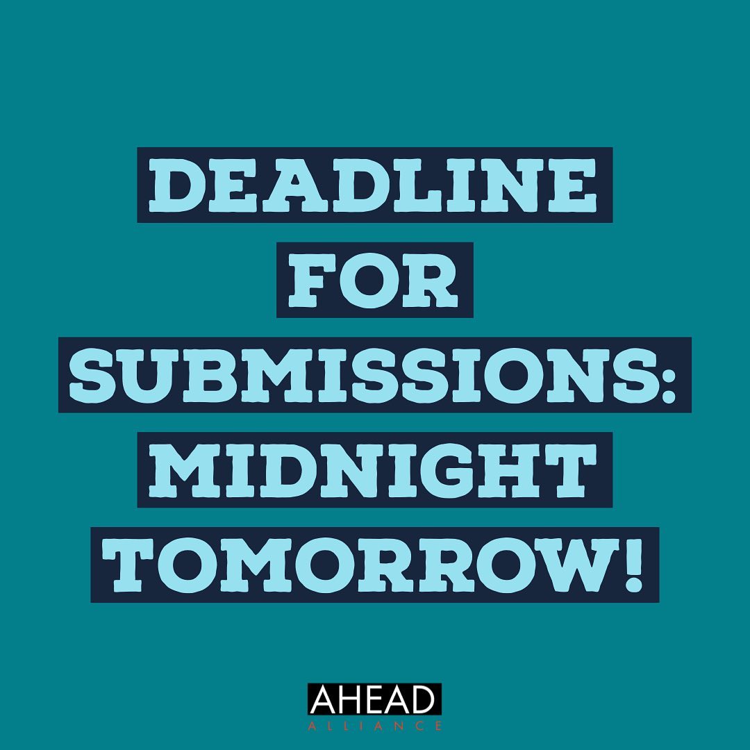 Don’t forget to submit an article or essay competition entry
Deadline : midnight tomorrow
Article : aheadalliance.org/magazine/submit 
Essay competition : aheadalliance.org/essay-submissi…

📸 instagram.com/p/CCt4peNh0Q_/ via tweet.photo