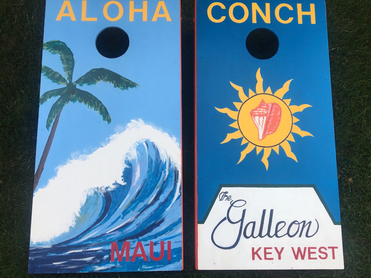 TomRichardsArt's tweet photo. Latest bag toss art for customer suprising her dad with a birthday set of his two favorite vacation spots https://t.co/6McpvFd3nV