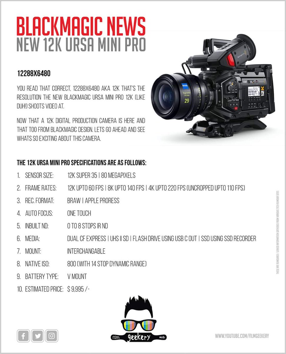 FilmGeekery's tweet photo. #BlackmagicNews 
#BlackmagicDesign Announces New #URSAMiniPro12K 

#Cinematography #FilmProduction #Blackmagic #12KCamera #filmmaking #FilmGeekery #12KCamera #BRAW @iakrfilms @Blackmagic_News 

Click The Link To Read More
https://t.co/fIpzeBqMIt https://t.co/kWDUok3QaI