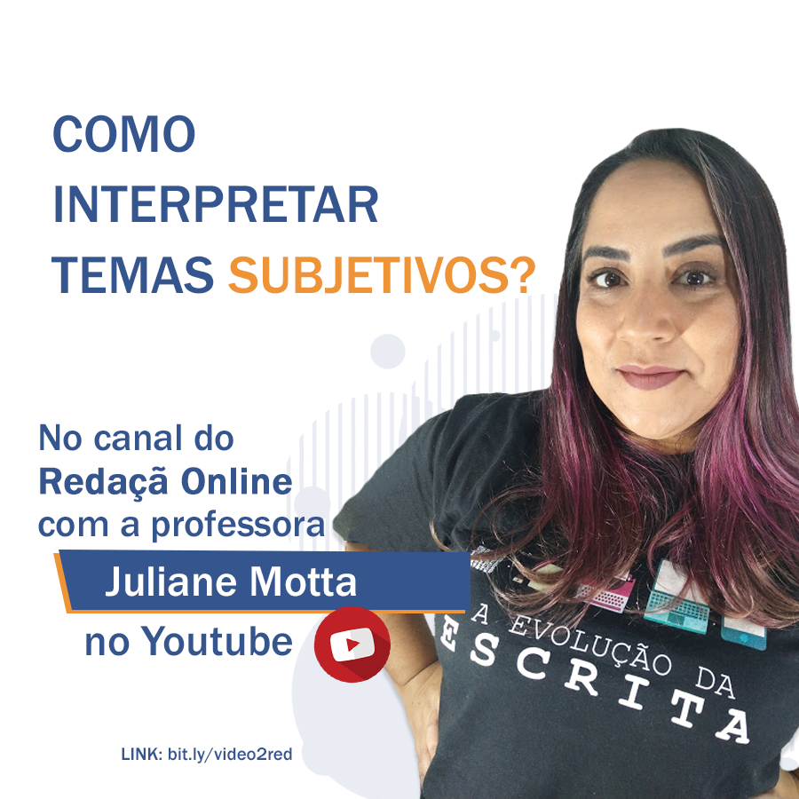 redacaonline's tweet photo. Uma preocupação que muitos vestibulandos e concurseiros carregam: como interpretar temas subjetivos? Confira uma aula com a @profajulimotta em https://t.co/MSrQ2BUIGu 📝💻 https://t.co/xMbBE01gT4