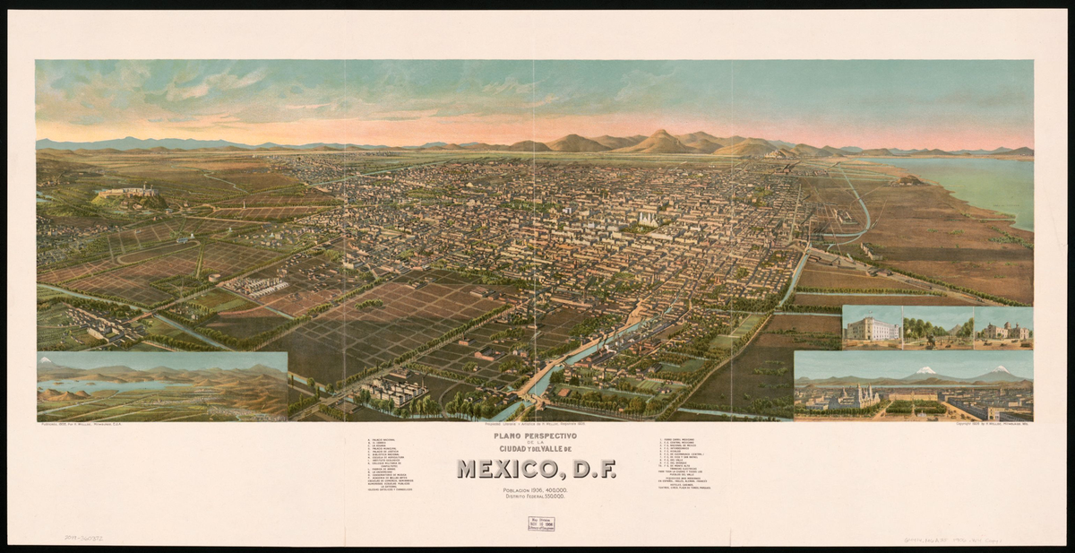 Va hilo sobre esta cromolitografía de Henry Wellge con una vista de pájaro sobre la Ciudad de México en 1906.(Si quieren descargar la imagen en formato prrón para husmearle mejor sus detalles, imprimirla o lo que sea: acá es buen sitio  https://www.loc.gov/item/2019360372/ )