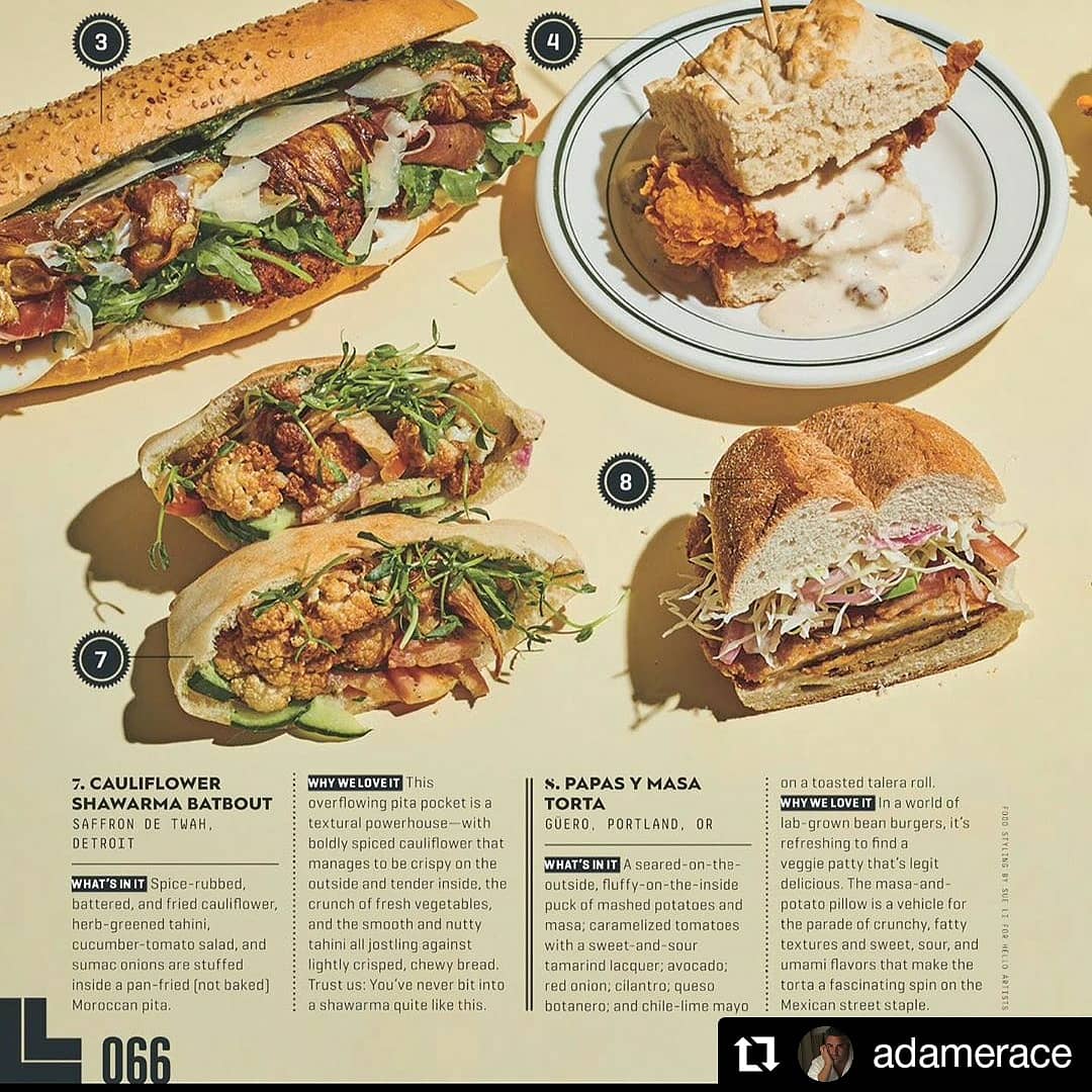 SaffronDeTwah's tweet photo. #ThrowbackThursday to our cauliflower shawarma batbout being featured as #7 in the May/June 2020 @MensJournal for the Top 10 Best Sandwiches in America! 😎💫
#vegan #vegetarian #Detroit #sandwiches #sandwich #cauliflower #shawarma #batbout #Moroccan #Michigan #thankyou https://t.co/ToZeGdI4LQ