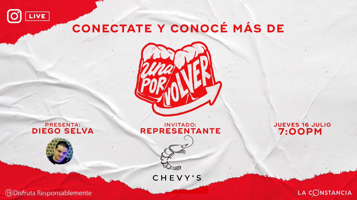 PilsenerSV's tweet photo. ¡Hoy es Jueves de Amigos 🍻 así que no te perdás nuestro Instagram Live😉!
Diego Selva, será nuestro presentador y estará platicando con el representante de CHEVY'S para explicarnos más de la iniciativa UNA POR VOLVER🍺. #UnaPorVolver #PilsenerSV 🍻 https://t.co/Xd3lXPoPp2