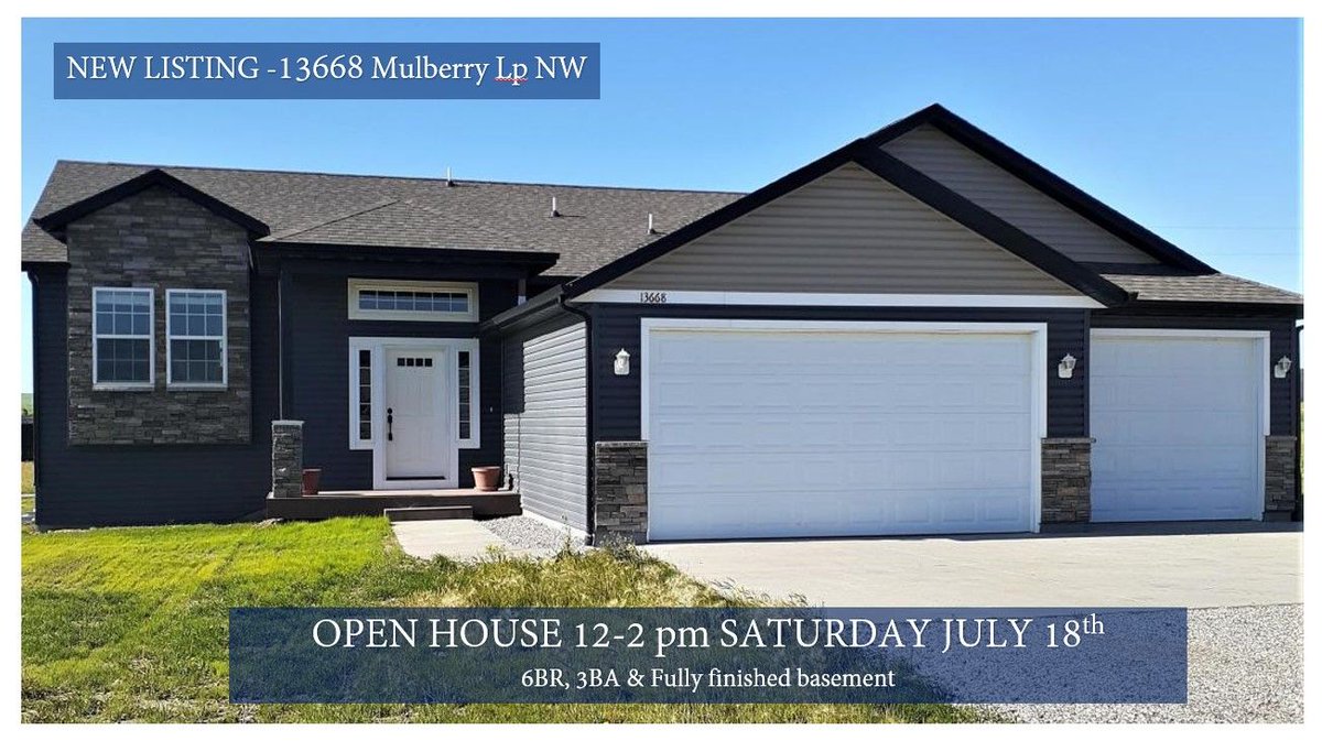 PinnacleReal's tweet photo. 🌟NEW LISTING🌟 🏠13668 Mulberry Loop | $395,000

Come tour this large 6 bedroom, 3 bathroom home on a 1 acre lot this weekend!

🌟OPEN HOUSE🌟SATURDAY JUNE 18TH 12-2PM🌟

📞Contact Allison for more information or a private showing at 701-334-6776 https://t.co/uGbEYHFKjm
