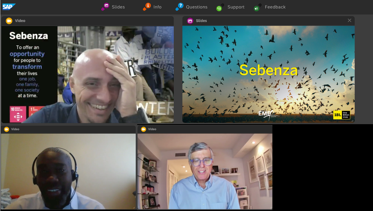 cmuruzabal's tweet photo. SAP's most valuable asset: our people, have set the bar high innovating with our technology to create social impact. Congrats to the #1BLives winning team, Sebenza, looking to improve lives of millions by connecting daily wagers with blue-collar work opportunities! #EMEASouth https://t.co/VQOGN7GJOo