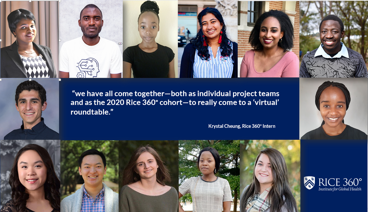 rice360glht's tweet photo. We are very proud to showcase the 2020 #Rice360 interns' work targeting #COVID19. Despite physical distance, ideas flowed. Despite social distance, community was built. Despite obstacles, progress was made.  https://t.co/BLfeCEyjdJ Thx to Alex (TA, intern ’19) for the video https://t.co/Mom7fEbHnb