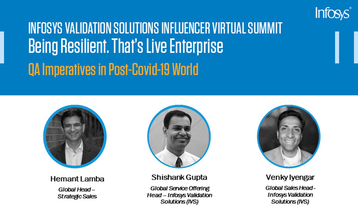 We enjoyed a great session today with our advisors in Europe at our Infosys Validation Solutions Influencer Virtual Summit 'QA Imperatives in Post Covid-19' World'. 
#Infosys #BusinessContinuity #BeingResilient #LiveEnterprise #InfosysValidationServices  #influencersummit
