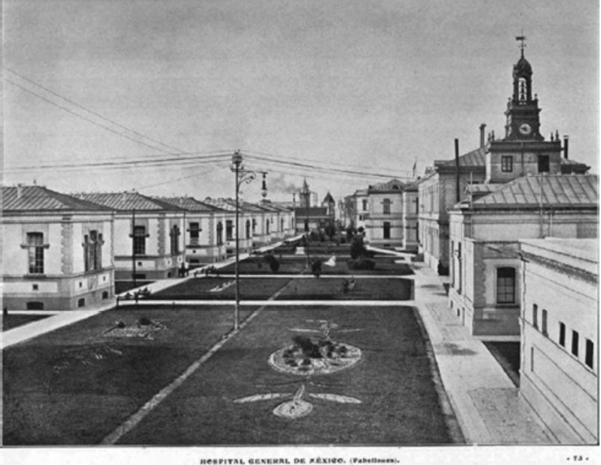 Más al norte sobre la Calzada de la Piedad, hoy Cuauhtémoc aparece ya el Hospital General de México. Estaba recién fundadito -1905- cuando este plano. Claro que pues hoy es otra cosa, especialmente tras los daños que tuvo en 1985.